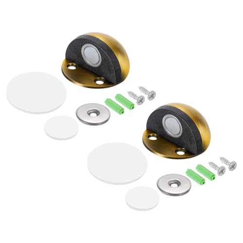sourcing map Magnetic Door Stopper Catch, 2pcs Stainless Steel Floor Mount Door Stops Magnets Door Holder with Self Adhesive and Screws, Brass Tone