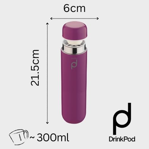 Drink Pod Vacuum Insulated Flask, Stainless Steel, Purple, 300ml