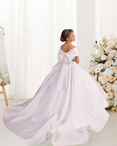 Off Shoulder Satin Flower Girl Dresses for Wedding Girls Princess Pageant First Communion Formal Dress3