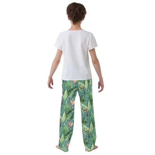 Aloha Flowers Palm Leaves Boys Long Pants Soft Trousers Elastic Waist Kids Lounge Bottoms with Pockets S-XL3