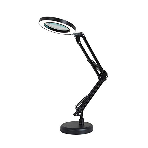 8X Förstoringsglas med Ljus, 3 Färglägen Justerbar Svängarm LED-bordslampa Dimbar Upplyst Förstoringsglas Lämplig för Hantverksreparation Målning Utskrift (BLACK)