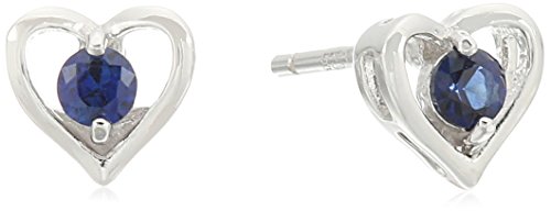 Amazon Collection Womens' Petite Sterling Silver Created Blue Sapphire Open Heart Stud Earrings And 16" Pendant Necklace Jewelry Set #TOP2