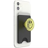 PopSockets PopWallet+ with Swappable PopTop: Phone Grip, Phone Stand, and Wallet for Cards, Removable, Smiley Face