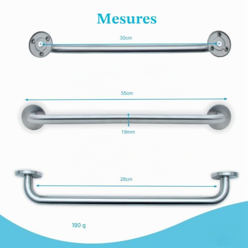 Porte-serviettes en acier inoxydable brossé Intirilife - Longueur 30cm - Diamètre 19mm - 5