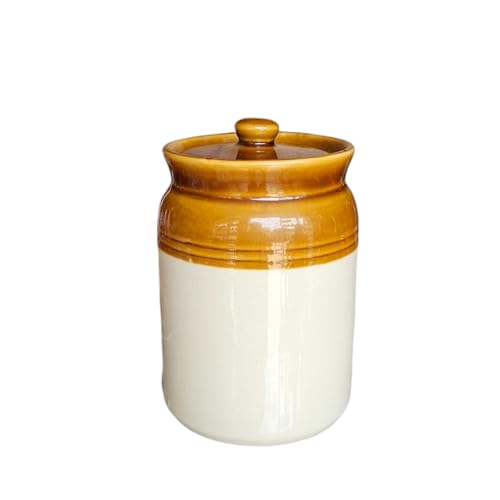 Image of Ceramic Achaar Jar Set - 2 Kg (2000 ml) x 2 - Martban Pickle Container - Kitchen Storage for Pickle, Chutneys and Sauces - Durable, and Easy to Clean (Pack of 2) (2 Kg Brown Jar Set)