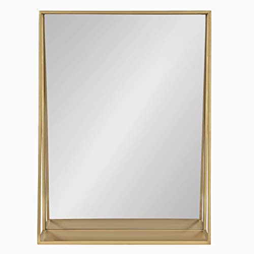 Kate And Laurel Lintz Mid-Century Mirror With Storage Shelf, 18" X 24", Gold #TOP2