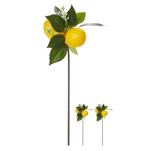 LOGOFUN 3Pcs Artificial Lemon Stem Faux Lemon Branch Simulation Lemon Plants for DIY Home Vase Decor - Double Lemon Fruit