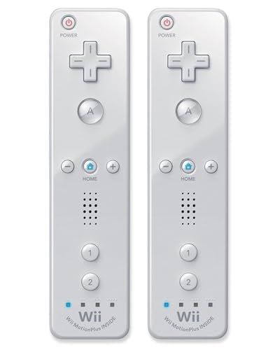 Image of Wii Remote with Motion Plus - Wireless Bluetooth Game Controller - Official Wii and Wii U Compatible - 2 Pack (Renewed) (White)