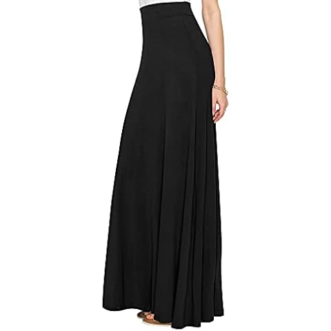 Come Together California CTC WB1434 Women's Solid Maxi Skirt with Elastic Waist Band XL Black Cover