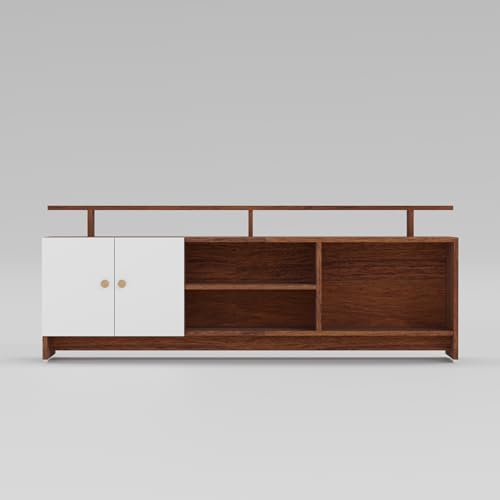 Image of TV Unit for Living Room | TV Stand Table | Wooden TV Cabinet | TV Table Furniture for Home & Living Room | Assembly-DIY | Color-Cherry Pine & White