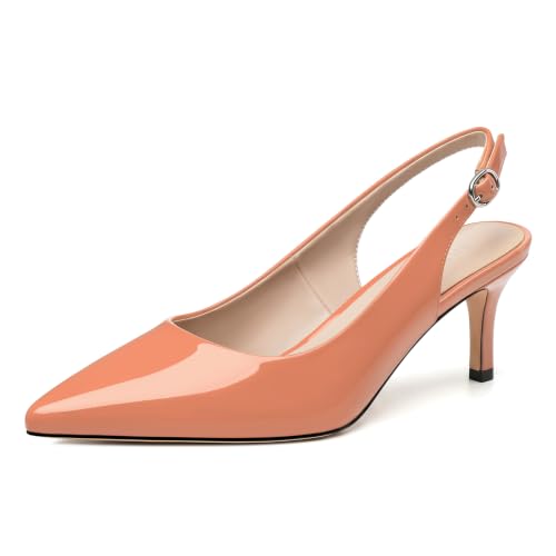 Image of NUMALEO Slingback Heels for Women Pointed Close Toe Kitten Heels Patent Pumps Dress Party Comfy Heeled Sandals Stiletto 2.5 Inch Dress Shoes