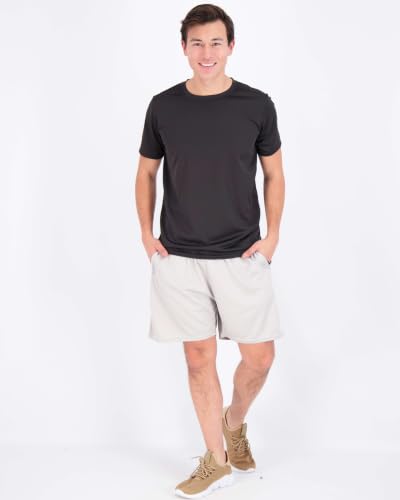 Image of Real Essentials 5 Pack: Men's Mesh Performance Quick Dry Tech Stretch Ultra-Soft Breathable Short Sleeve Crew Active T-Shirt | Available In Big & Tall, Moisture Wicking, Quick Dry, Cooling, Summer, Casual, Basketball, Tennis, Hiking, Yoga, Tops