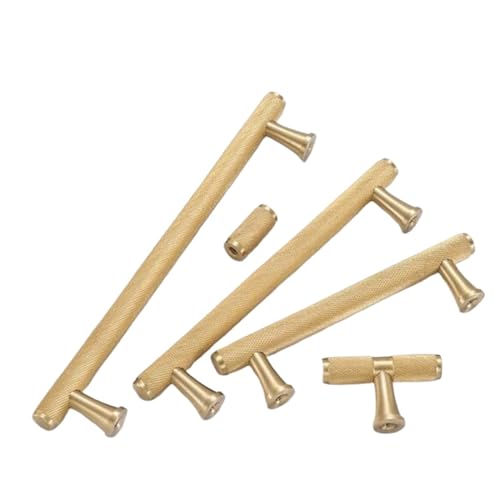 BLUPOWHT 50-244mm ローレットパターン Tバー 銅 家具ハンドル ソリッドブラス モダン 食器棚 ワードローブ キャビネット ドアノブハンドル DIY 1個 家具アクセサリー (カラー: シングルホール)