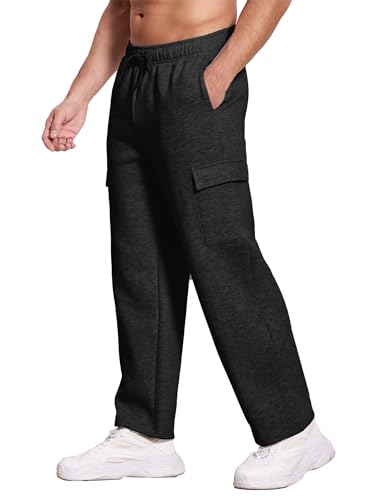 Deyeek Men's Fleece Cargo Sweatpants Straight Leg Thick Pants with Pockets | War...