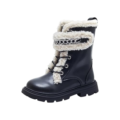 IWIHMIV Toddler Girl Ankle Boots Toddler Riding Boots Kids Girls Lace-Up Side Zipper Leather Winter Boots Dress Riding Boots