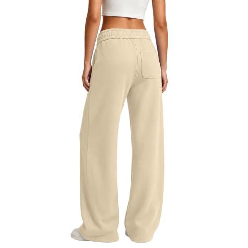 XINGJIAARTS Barrel Leg Sweatpants Women Low Rise Drawstring Wide Leg Sweat Pants Casual Athletic Jogger Pants with Pockets Beige XX-Large (xx_l) - image 2