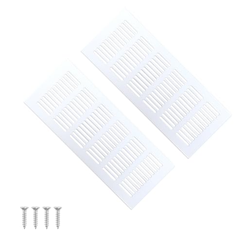 Geesatis Air Vent Covers for Floor, Cabinet, Wall, Ceiling – Heavy Duty Rust-Proof Aluminum Grille with Screws, 2 Pack, White (9.8'' x 4'' Outer Size, Fits 8.6'' x 3.5'' Duct Openings)