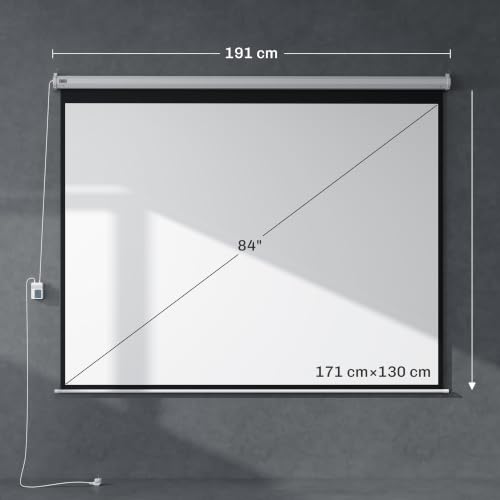 Miniatura 7 de Homcom Pantalla De Proyector Eléctrica 84 Pulgadas Pantalla De Proyección Portátil Formato 4:3 Con Mando A Distancia Tela De Proyección Para Interior Y Exterior Eventos Deportivos 171x130 Cm Blanco