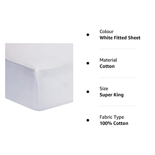 Funky Gadgets Super King Size Deep Fitted Sheets- White 100% Egyptian Cotton Bedding Sheet- Deep Fitted Sheet 30 Extra Deep Pocket Bedsheets Plain Dyed Bedding Set no Pillow case - Image 2