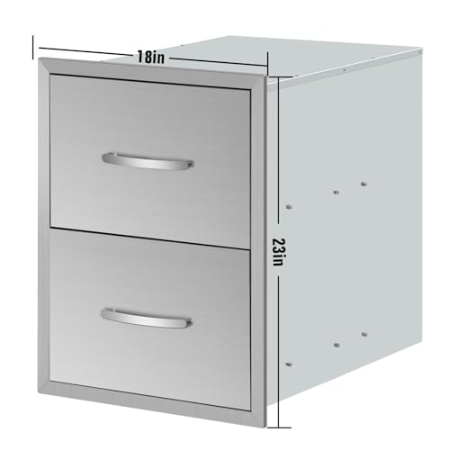 Image of 18 inch W x 23 inch H x 23 inch D Outdoor Kitchen Double Drawers Stainless Steel Flush Mount BBQ with Handles Access BBQ Island for Outdoor Kitchens or Patio Grill Station