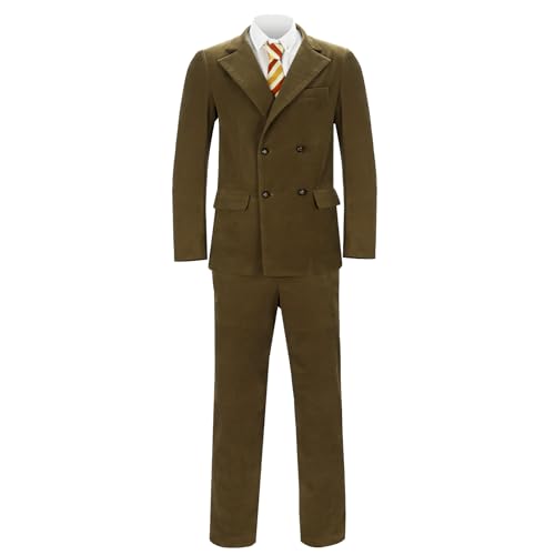 Men Mr Fox Costume Blazer Suit Jacket Pants T-Shirt Tie Tuxedo Set Halloween Party Cosplay Dress Up Outfit (X-Large)