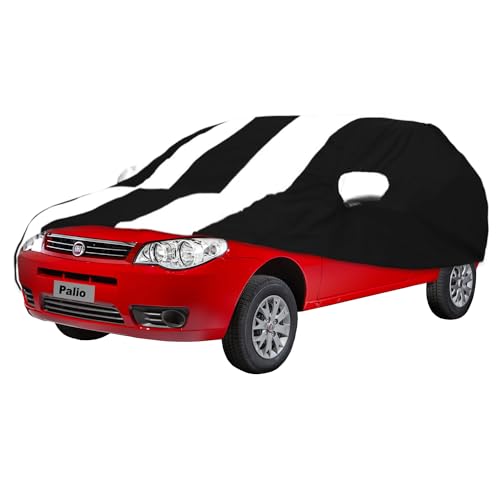 Image of Allextreme FPU5006 Car Body Cover Compatible with Fiat Palio Custom Fit Dustproof UV Heat Resistant Indoor Outdoor Body Protection (Black & White with Mirror)