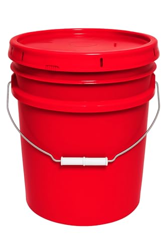 5 Gallon Bucket & Lid - 90 Mil All Purpose Pail - Made in The USA - Food Grade - Contains No BPA Plastic - Recyclable (Red, 1)