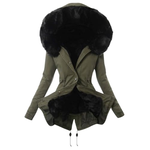 Generisch Abrigo de invierno para mujer, talla grande, cuello de solapa, manga larga, abrigo grueso, abrigo, abrigo, abrigo, abrigo grueso y acolchado, Negro , L