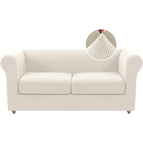 BXFUL Funda de sofá Chesterfield elástica con Cojines de Separadas para Sala de Estar Funda de sofá Antideslizante Suave Protector de Muebles para Perros de Tela Jacquard (2 Plazas,Dientes Blancos)