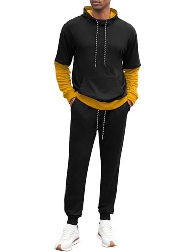 LecGee Men 2 Piece Tracksuit Outfit Contrast Color Patchwork Hoodie Sweatshirt Sweatpants Casual Jogging Sweatsuit Set2