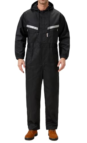 Yukirtiq Herren Arbeitsoverall Reflektierende Overalls Arbeitsanzug Handwerker Anzug Arbeitsoverall Arbeitskombi, Schwarz, XXL
