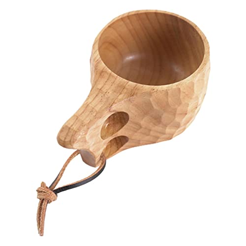 GIMOCOOL Taza de Madera Kuksa - Taza portátil de Estilo nórdico de 200 ml con cordón de Cuero | Taza portátil Kuksa para Beber, Taza Tradicional para Campamento al Aire Libre para café, Agua, té