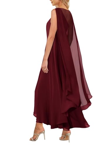 Image of Aisbei Women's Elegant One Shoulder A Line Flowy Maxi Dress Evening Gowns Party Formal Wedding Guest Dresses with Cape