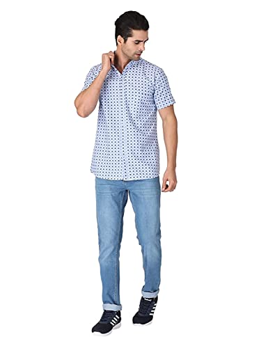 Image of Twist Men's White Printed Luxurious Linen Half Sleeve Shirt