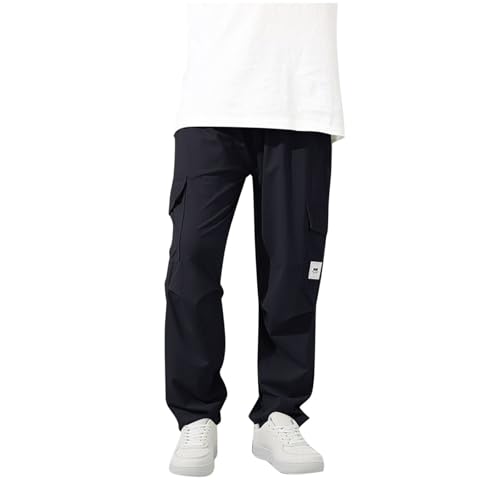 Boys Girls Cargo Pants Elastic Waist Plain Workout Sweatpants with Pockets Baggy Soft Casual Trousers for Kids