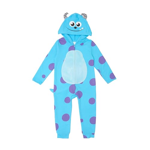 Disney Pixar Monsters Inc Dress Up to Play Zip-Up Hooded Coverall for Kids with 3D Horns Sulley (Blue 3T)