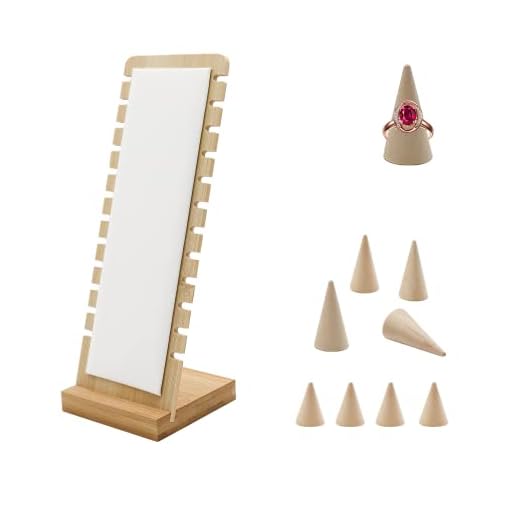 mnb INNAL 9 Piezas Porta Joias 1 Rieza 12 Ranuras Soporte de Exhibición Del Collar 8 Piezas en 2 Tamaños Soportes de Anillos,Adecuado para Almacenamiento de Joyas, Exhibición de Joyas (Color Madera)