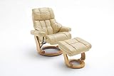 Relaxsessel in Beige, Echtleder, Gestell 360° drehbar Natur Braun inkl. gepolstertem Hocker | Perfekter Sessel mit Relaxfunktion für entspannte Abende