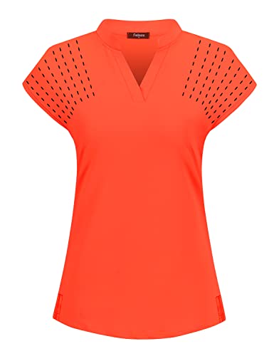 Image of Womens V Neck Golf Polo Shirts Short Sleeve Sport Shirt Workout Tops