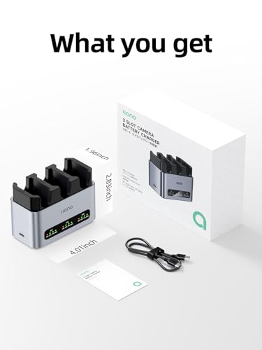 llano 30W NP-FZ100 Battery Charger: Fast Three Slot for Sony Camera Batteries A7III, A7IV, A6700, FX3, FX30, A9, A7C, A7CII, A7RV, A7RIII, A6600, ZV-E1,ZV-E10II,A1,FX2, USB-C,LED,Durable CNC Aluminum