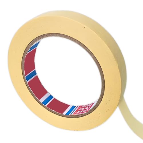 INDIAN STORE 24 Ruban de masquage professionnel 4349 Papier crêpé de précision haute qualité pour des lignes de peinture nettes et un retrait sans résidus (Jaune, 12 mm x 50 m)