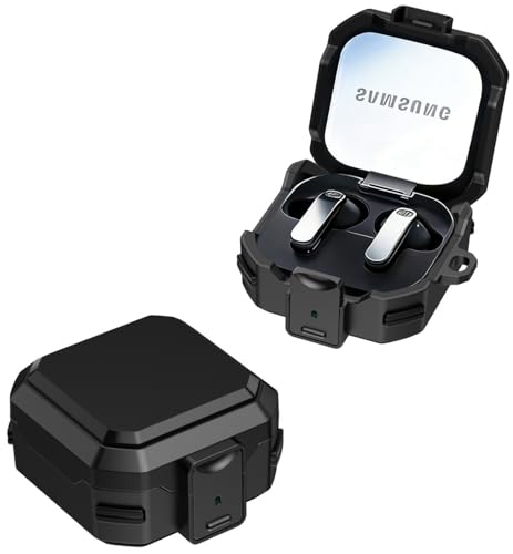 Image of Hybrid Lock Armor Case Cover for Samsung Galaxy Buds 4 and 4 Pro, Rugged, Shockproof with Heavy Duty Carabiner (Black, Armor with Lock)