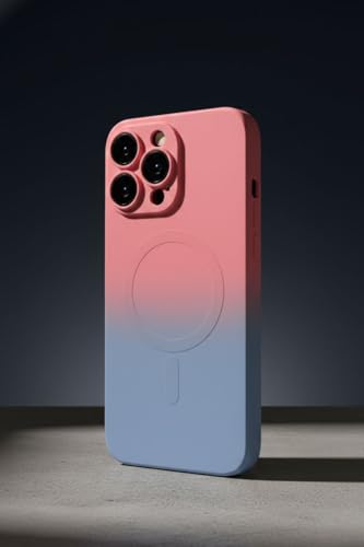 Image of amazon basics Gradient Mag-Safe Case for iPhone 16 Pro Max | Soft Silicone Shockproof Cover with Camera Protection | Slim Lightweight Design | Smooth Touch & Durable - Pink & Blue