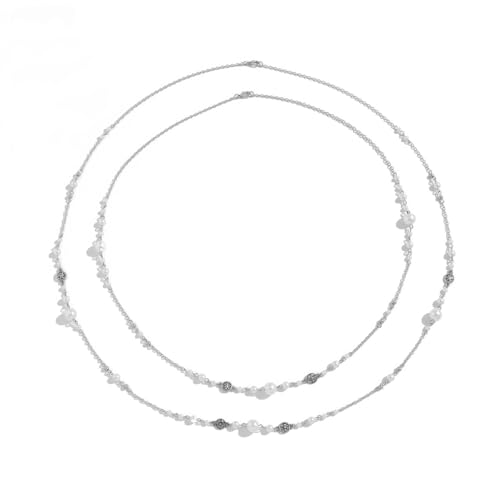 Long collier de perles superposées argenté et doré aux finitions bijoux tendance haut de gamme