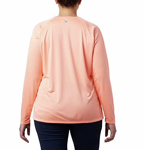 Columbia Camiseta feminina PFG Tidal Tee II proteção solar manga longa, logotipo Tiki rosa/branco, G