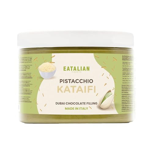 EATALIAN by AMZ BETTER Crema de pistacho con kataifi, deliciosa crema para untar con un sabor único, ideal para untar en pan, perfecta con helado, chocolate y chocolate de Dubái, 500 g, Made in Italy