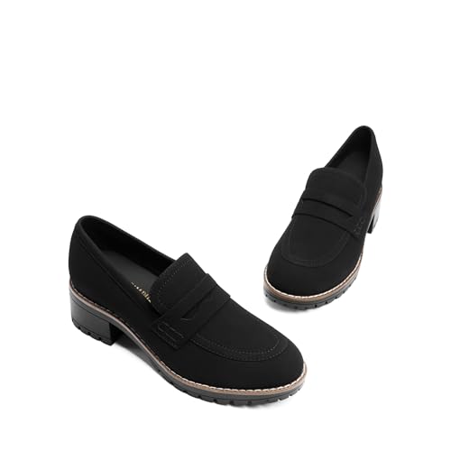 Image of DREAM PAIRS Women's Platform Chunky Heeled Loafers, Womens Business Casual Shoes