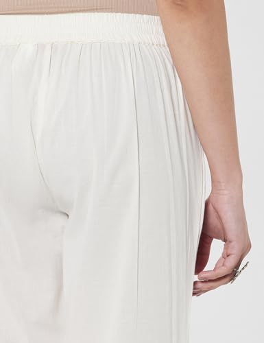 Image of White Cotton Pants with Embroidered Mesh Hemline
