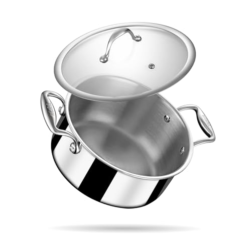 Stahl Artisan Triply Stainless Steel Sauce Pot/Casserole with lid, Induction Pot, Briyani Pot/Handi, 2 L,18cm