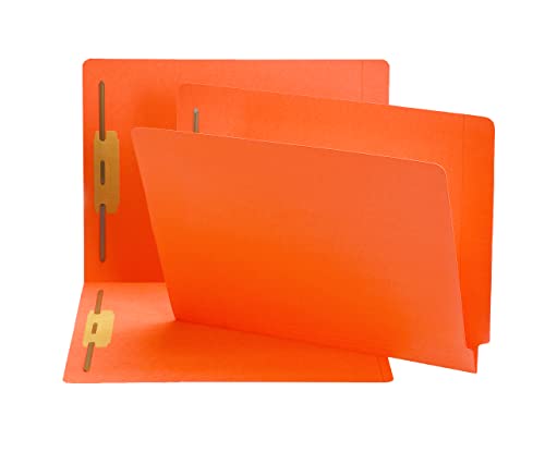 Image of Smead End Tab Fastener File Folder, Shelf-Master Reinforced Straight-Cut Tab, 2 Fasteners, Letter Size, Orange, 50 Per Box (25640)